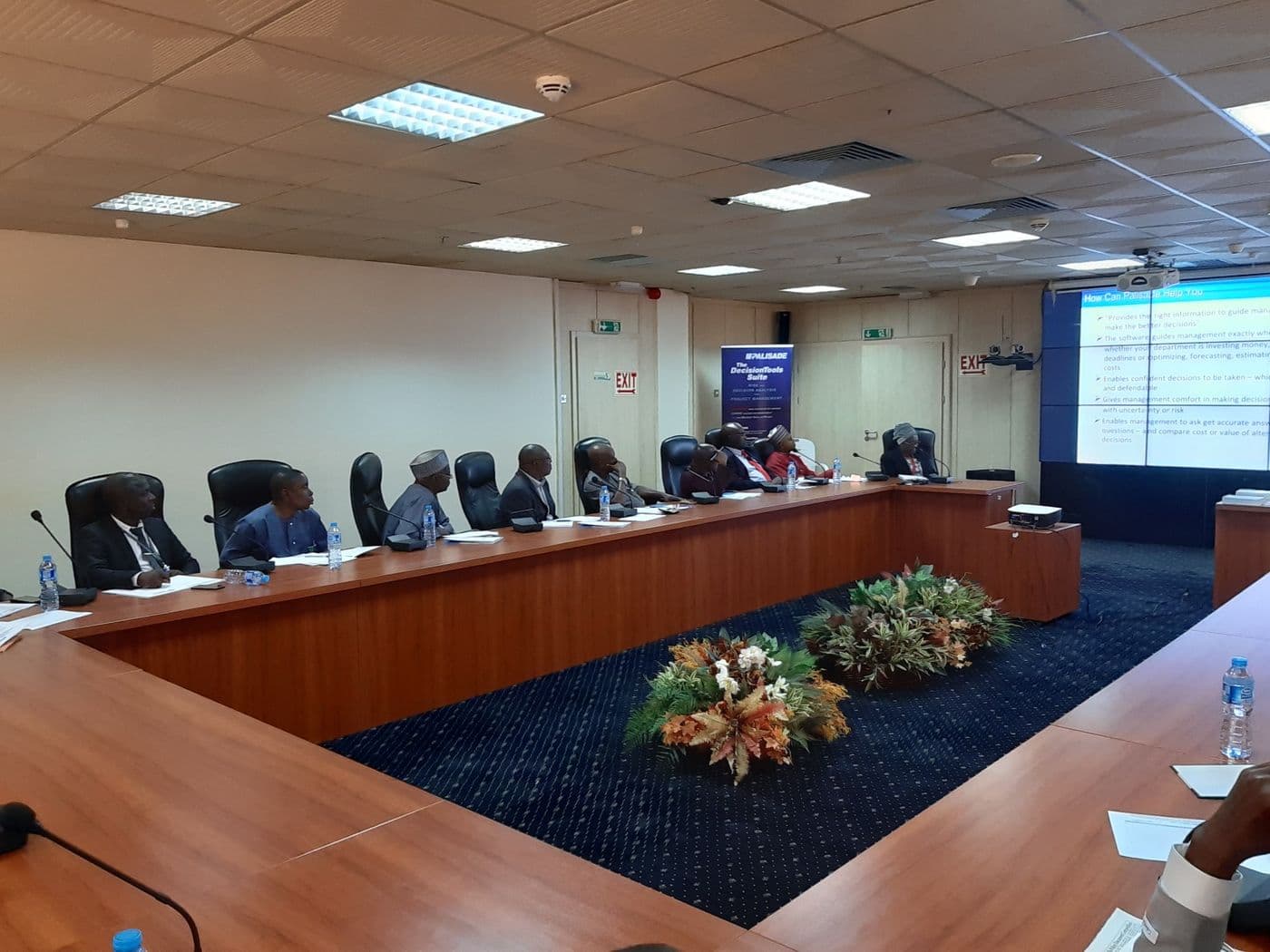 Wide view of the horseshoe table before the session